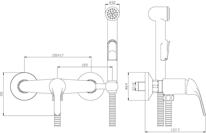 Смеситель Rossinka Y25-52 с гигиеническим душем, хром