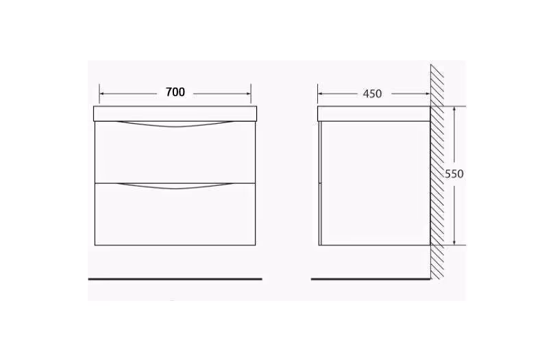 База под раковину BELBAGNO MARINO, MARINO-700-2C-SO-BL-P, подвесная, с двумя выкатными ящиками