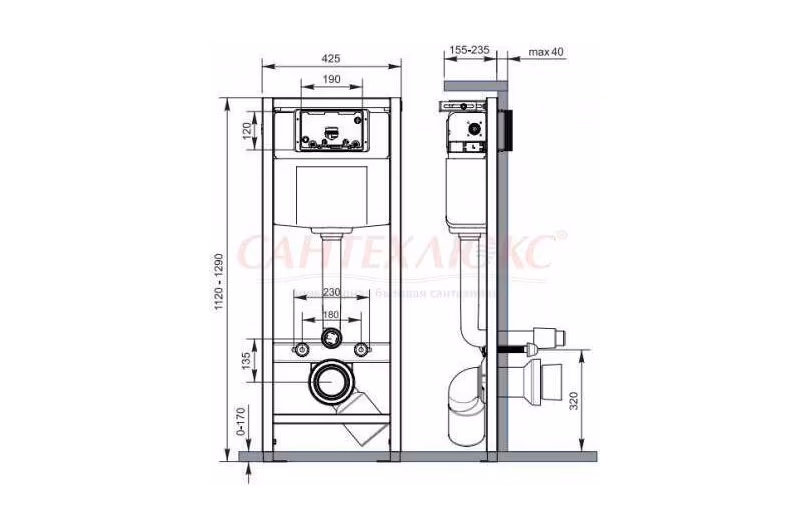 Инсталляция для подвесного унитаза Hi-Tec, K97-255, Cersanit
