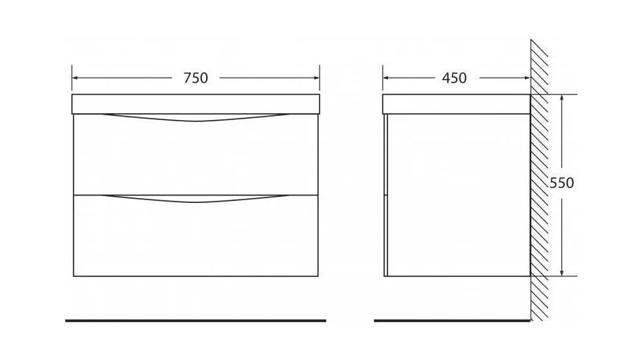 База под раковину BELBAGNO MARINO-750-2C-SO-RW-P, подвесная, 2 ящика, Rovere Moro