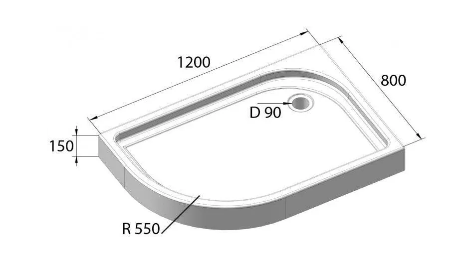 Акриловый поддон BELBAGNO TRAY-BB-RH-120/80-550-15-W-R